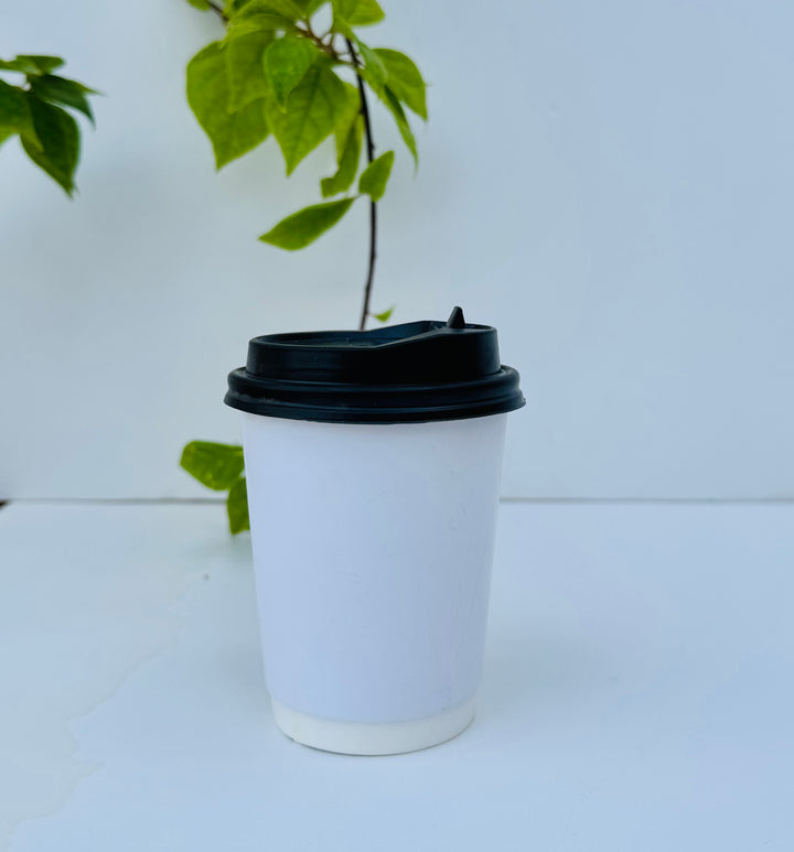 8 ounce double wall coffee cup with black lid