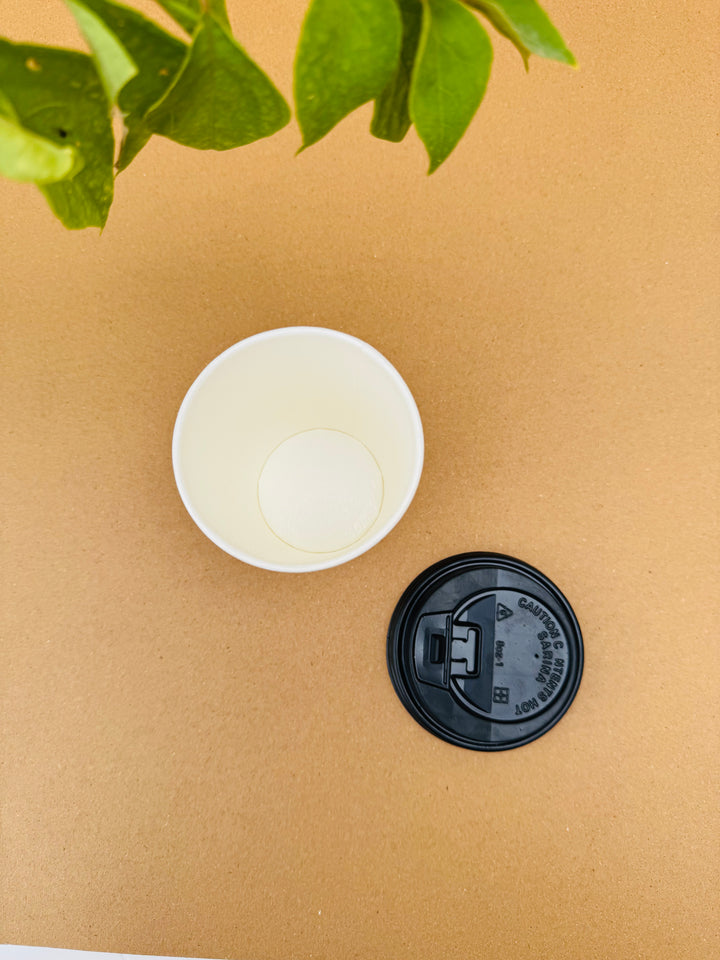 8 ounce double wall coffee cup with black lid