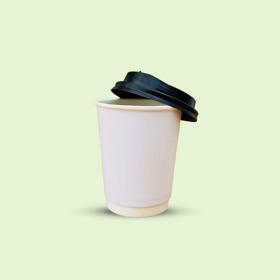 8 ounce double wall coffee cup with black lid