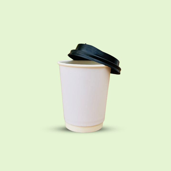 8 ounce double wall coffee cup with black lid