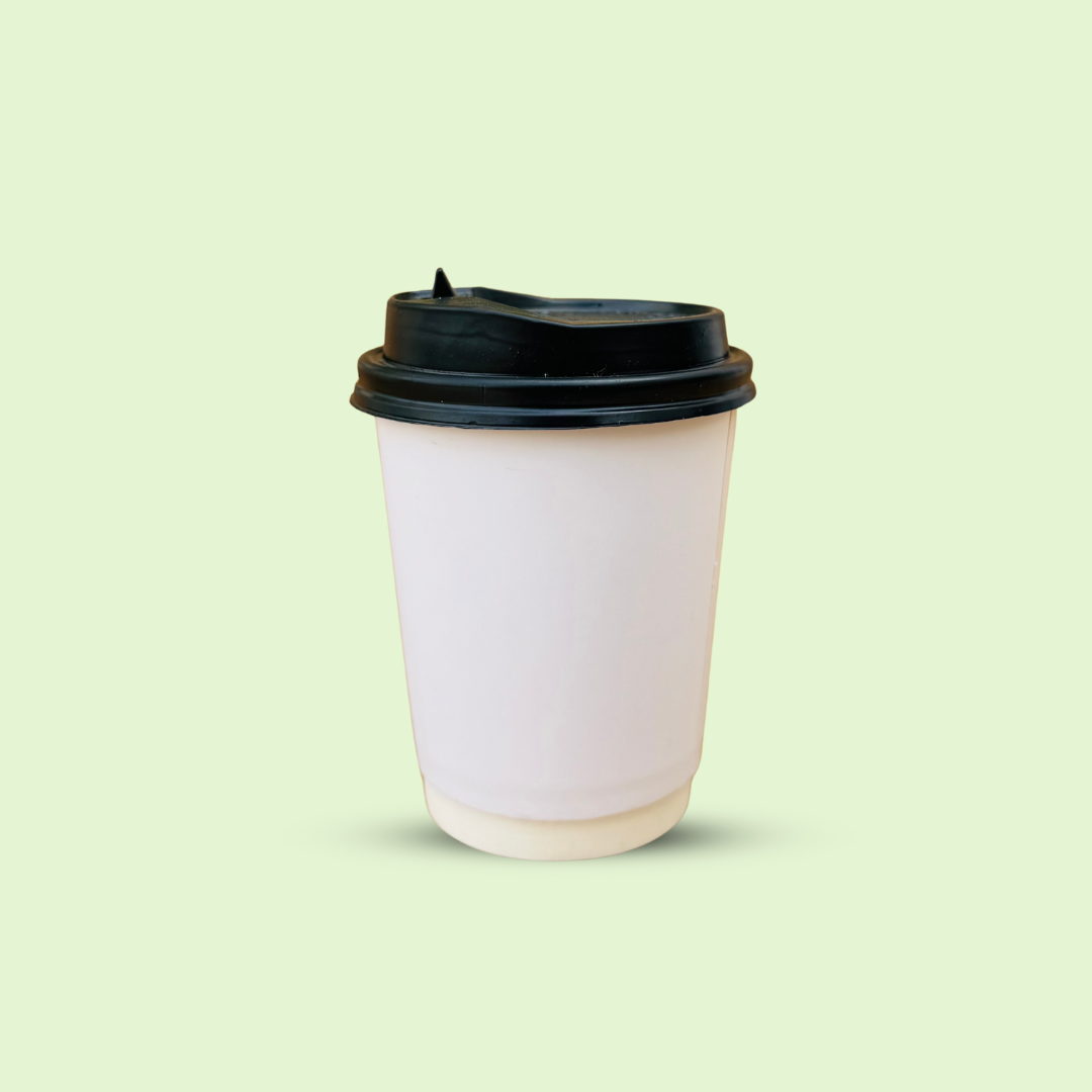 8 ounce double wall coffee cup with black lid