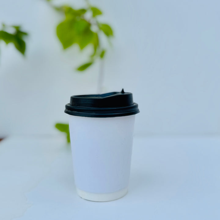 8 ounce double wall coffee cup with black lid