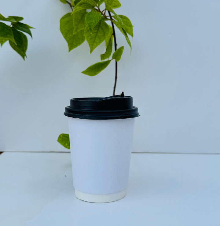 8 ounce double wall coffee cup with black lid