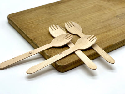 EcoPakOnline 160mm birchwood DINNER spork for rice/pasta/salads