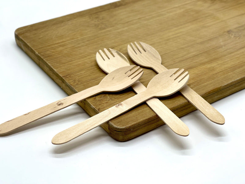 EcoPakOnline 160mm birchwood DINNER spork for rice/pasta/salads