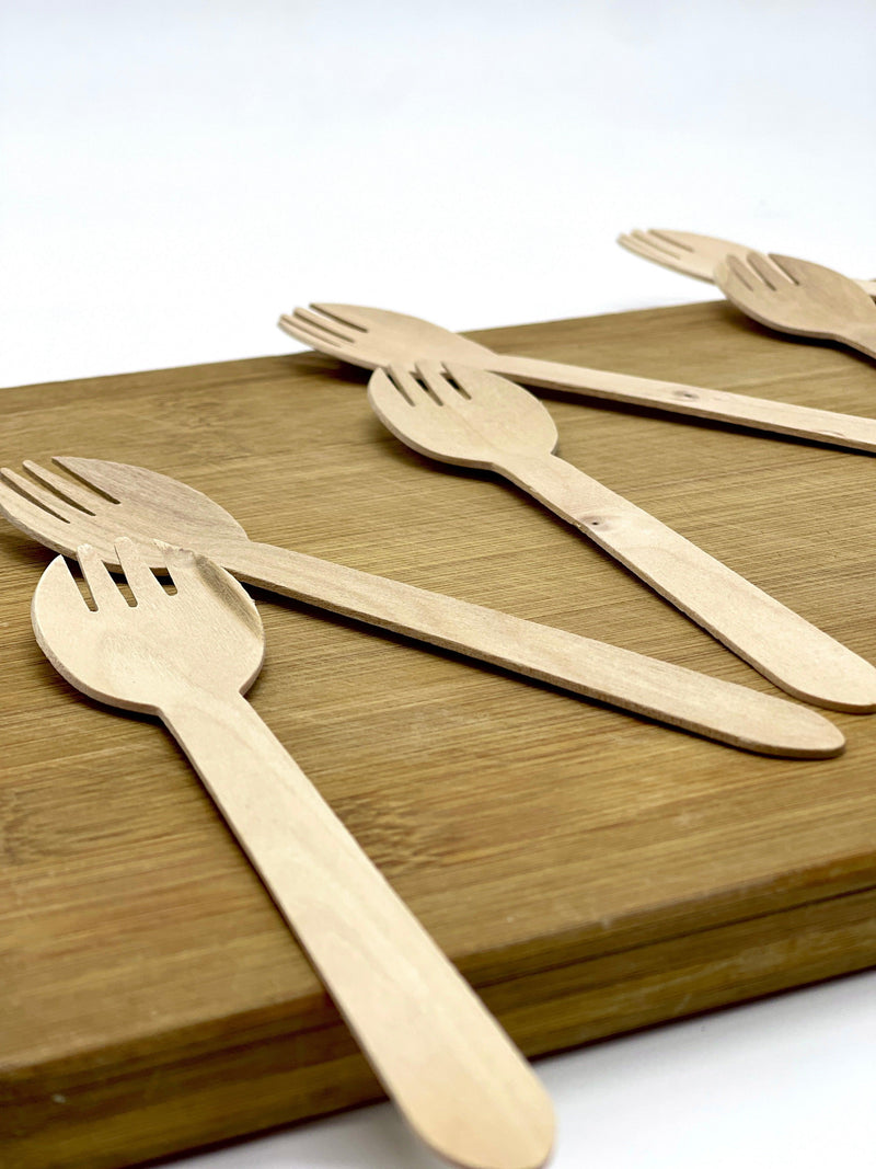 EcoPakOnline 160mm birchwood DINNER spork for rice/pasta/salads